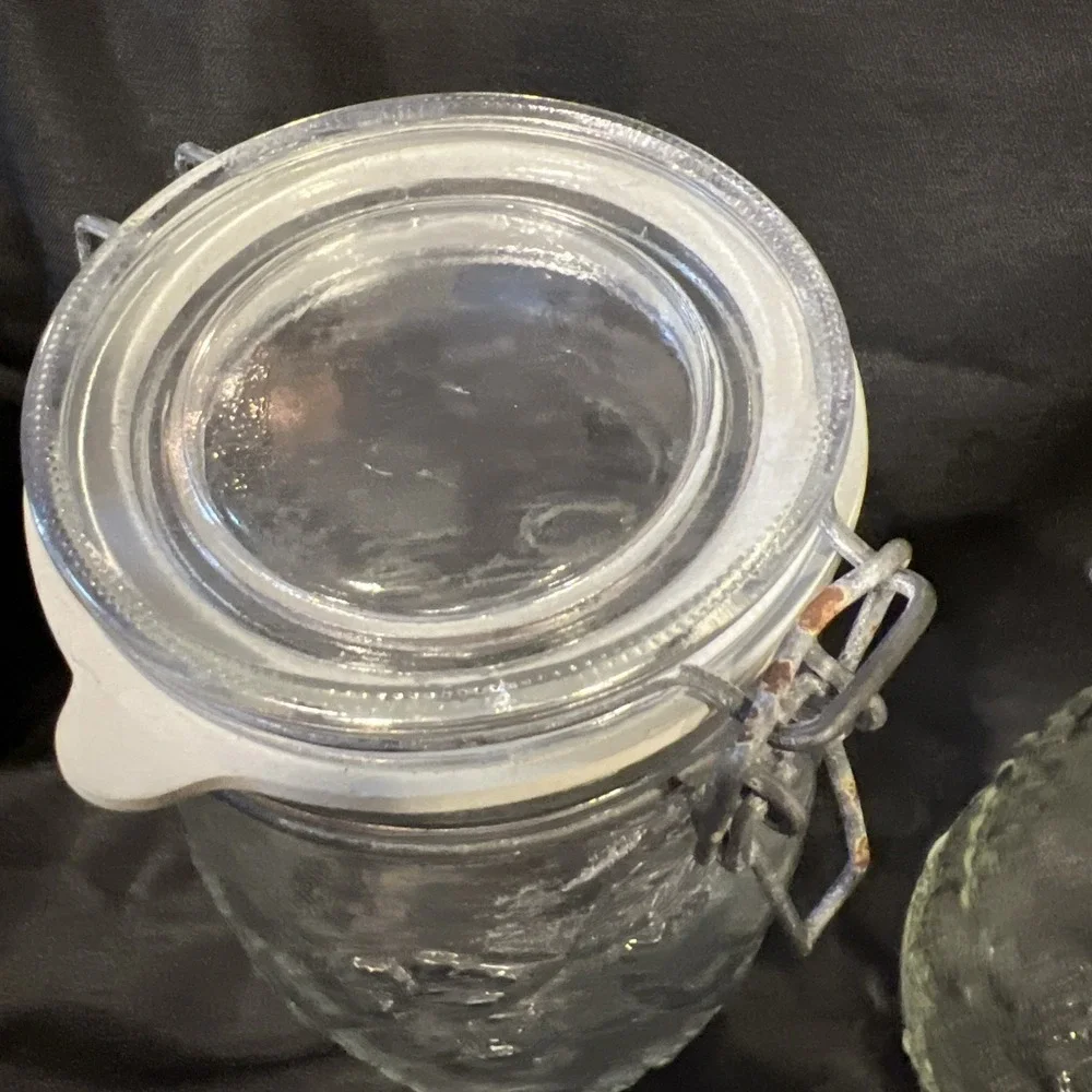 Wheaton 1.5‎ L & 1 L  Jars Canister Fruit Embossed Clear Glass Wire Clasp Seal